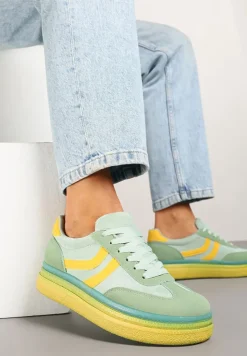 Zielono-Żółte Sneakersy Typu Kultowe Tenisówki na Niskiej Platformie Olritia