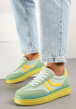 Zielono-Żółte Sneakersy Typu Kultowe Tenisówki na Niskiej Platformie Olritia