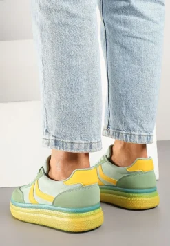 Zielono-Żółte Sneakersy Typu Kultowe Tenisówki na Niskiej Platformie Olritia