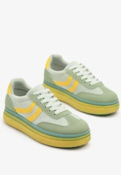 Zielono-Żółte Sneakersy Typu Kultowe Tenisówki na Niskiej Platformie Olritia