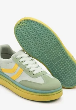 Zielono-Żółte Sneakersy Typu Kultowe Tenisówki na Niskiej Platformie Olritia