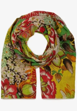 Zielono-Żółty Szalik Apaszka z Bawełny w Kwiecisty Wzór Lixia