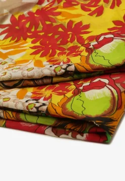 Zielono-Żółty Szalik Apaszka z Bawełny w Kwiecisty Wzór Lixia