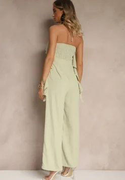 Zielony Asymetryczny Kombinezon Ozdobiony Metaliczną Aplikacją Tilfina