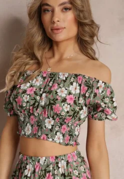 Zielony Bawełniany Komplet 2-częściowy w Kwiaty Malenis