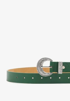 Zielony Casualowy Pasek Ozdobiony Metaliczną Klamrą z Cyrkoniami Nelasia