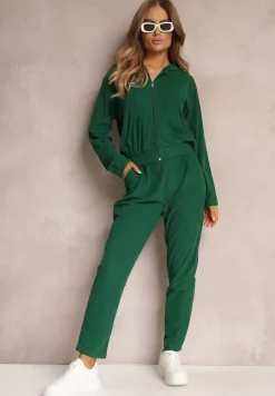 Zielony 2-częściowy Komplet Dresowy z Materiału w Prążki Zollanu