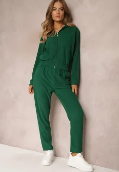 Zielony 2-częściowy Komplet Dresowy z Materiału w Prążki Zollanu