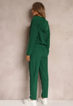 Zielony 2-częściowy Komplet Dresowy z Materiału w Prążki Zollanu