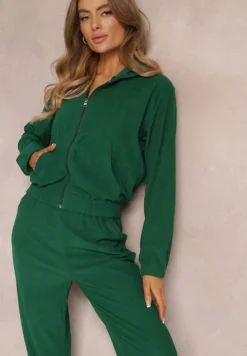 Zielony 2-częściowy Komplet Dresowy z Materiału w Prążki Zollanu