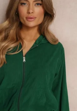 Zielony 2-częściowy Komplet Dresowy z Materiału w Prążki Zollanu