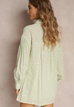 Zielony 2-częściowy Komplet z Elegancką Koszulą Oversize i Szortami Aphinthe