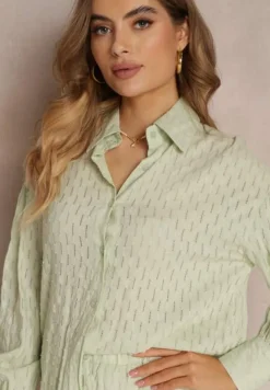 Zielony 2-częściowy Komplet z Elegancką Koszulą Oversize i Szortami Aphinthe