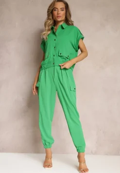 Zielony 2-częściowy Komplet z Bluzką i Spodniami Ezrala