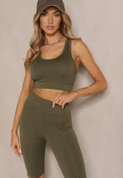 Zielony Elastyczny Top Biustonosz w Sportowym Stylu Refettia