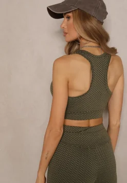 Zielony Elastyczny Top Biustonosz w Sportowym Stylu Refettia