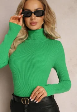 Zielony Klasyczny Golf z Długim Rękawem o Dopasowanym Kroju Ebonee