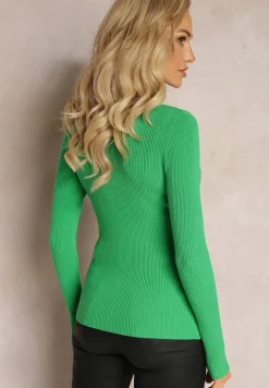 Zielony Klasyczny Golf z Długim Rękawem o Dopasowanym Kroju Ebonee