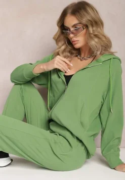 Zielony Komplet Dresowy 2-częściowy z Bluzą i Spodniami Serenitea