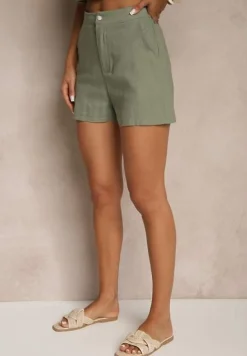 Zielony Komplet z Mieszanki Wiskozy i Lnu Szorty oraz Kamizelka Nevis