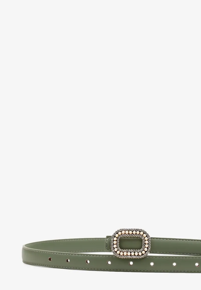 Zielony Pasek Ozdobiony Metaliczną Klamrą Qitanea