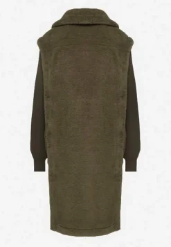 Zielony Płaszcz Futerko z Rękawami z Dzianiny Ravileth