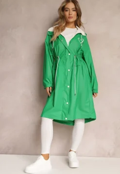 Zielony Płaszcz z Kapturem i Ściągaczem w Talii Maiar