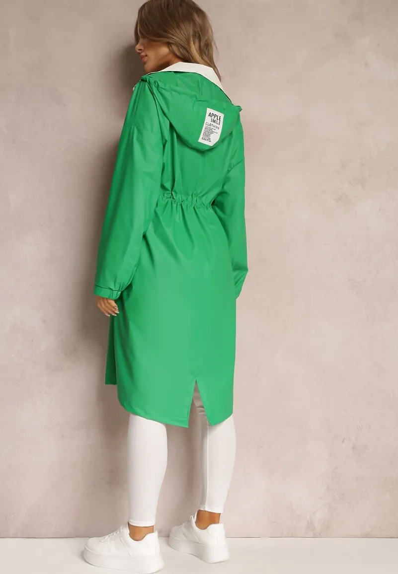 Zielony Płaszcz z Kapturem i Ściągaczem w Talii Maiar