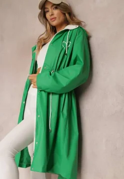 Zielony Płaszcz z Kapturem i Ściągaczem w Talii Maiar