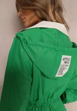 Zielony Płaszcz z Kapturem i Ściągaczem w Talii Maiar