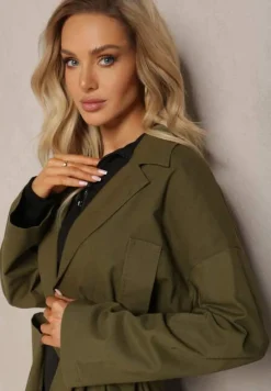 Zielony Płaszcz z Wiązanym Paskiem Oversize Terethia