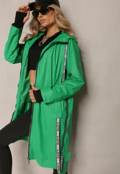 Zielony Płaszcz za Kolano z Tasiemką i Kapturem Penela