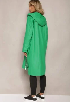 Zielony Płaszcz za Kolano z Tasiemką i Kapturem Penela