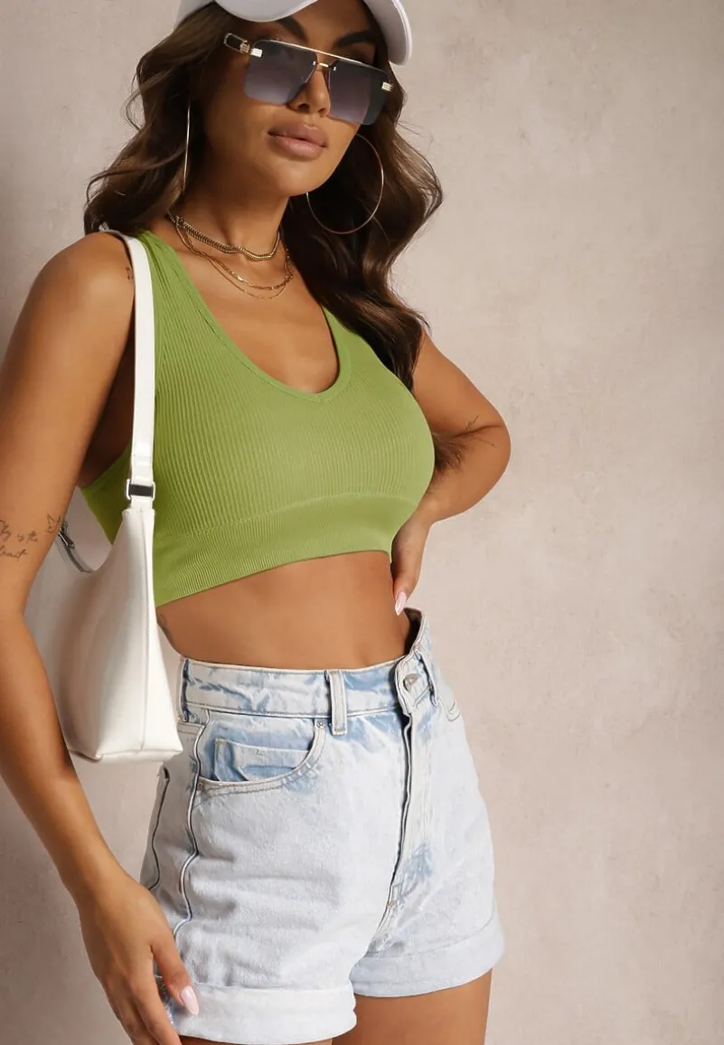 Zielony Prążkowany Top Sportowy Perseone