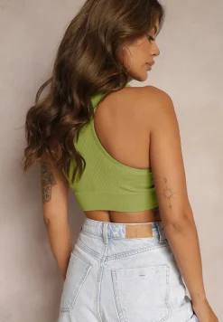 Zielony Prążkowany Top Sportowy Perseone