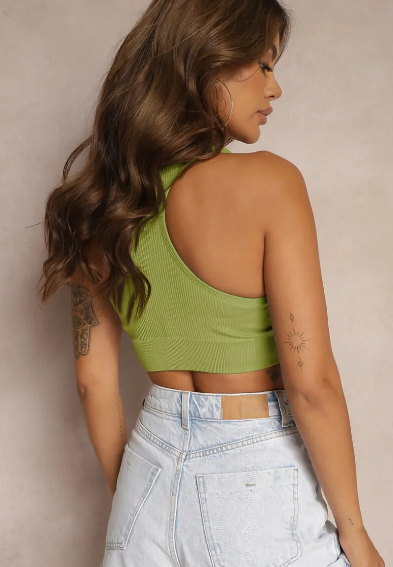 Zielony Prążkowany Top Sportowy Perseone