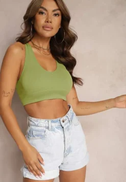 Zielony Prążkowany Top Sportowy Perseone