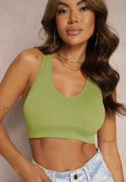 Zielony Prążkowany Top Sportowy Perseone