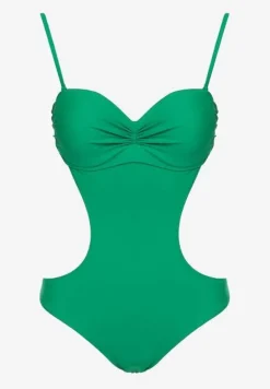 Zielony Strój Kąpielowy Jednoczęściowy z Wycięciami w Talii i na Plecach Tovantia