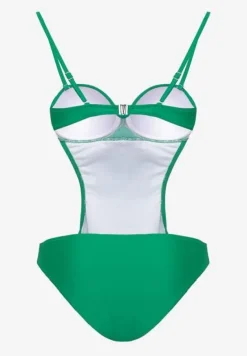 Zielony Strój Kąpielowy Jednoczęściowy z Wycięciami w Talii i na Plecach Tovantia