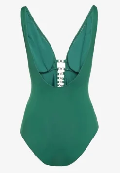 Zielony Strój Kąpielowy Jednoczęściowy Ozdobiony Wycięciami z Wyjmowanymi Miseczkami Tulbia
