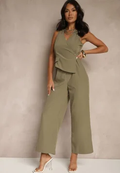 Zielony Taliowany Kombinezon Elegancki z Dekoltem V Nevianis