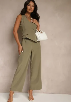 Zielony Taliowany Kombinezon Elegancki z Dekoltem V Nevianis