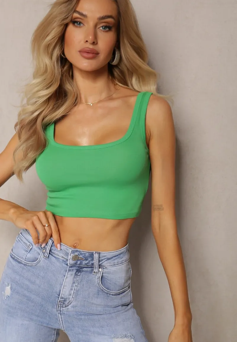 Zielony Tank Top z Elastycznej Bawełny z Głębokim Dekoltem Omaliana