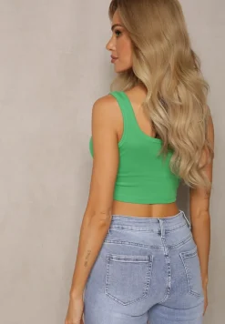 Zielony Tank Top z Elastycznej Bawełny z Głębokim Dekoltem Omaliana