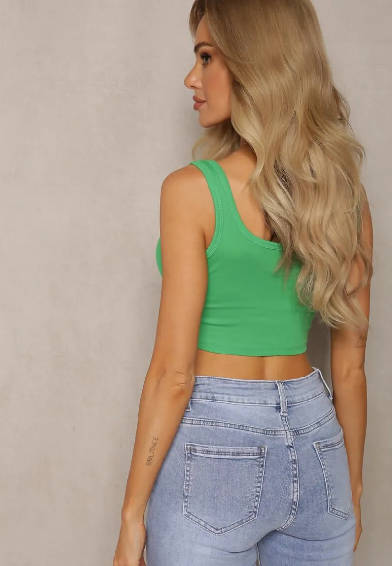 Zielony Tank Top z Elastycznej Bawełny z Głębokim Dekoltem Omaliana