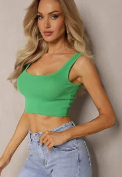 Zielony Tank Top z Elastycznej Bawełny z Głębokim Dekoltem Omaliana
