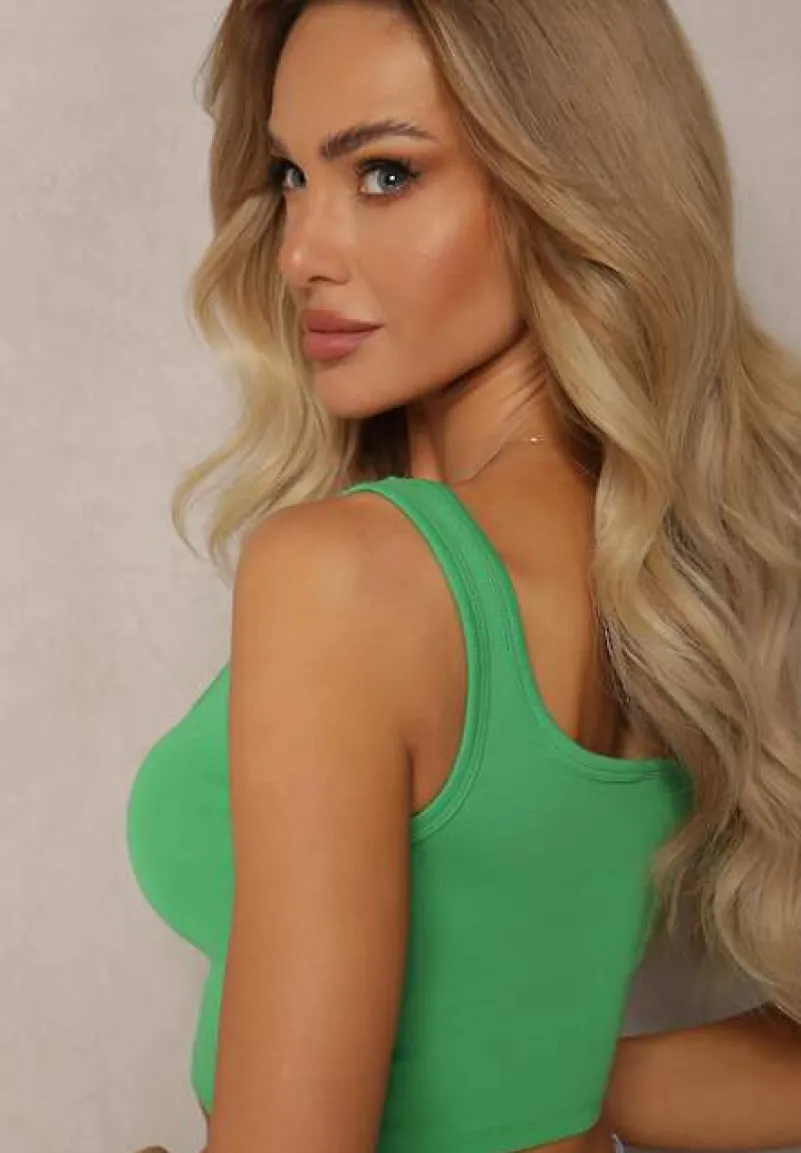 Zielony Tank Top z Elastycznej Bawełny z Głębokim Dekoltem Omaliana