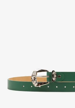 Zielony Tłoczony Pasek z Metaliczną Klamrą Citanea