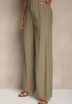 Zielony Wiskozowy Komplet o Garniturowym Kroju Kamizelka i Spodnie Soreya